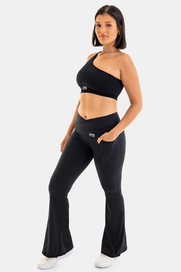 Bacon Active Long Legging V-Waist Flare Legging with Pockets // Black